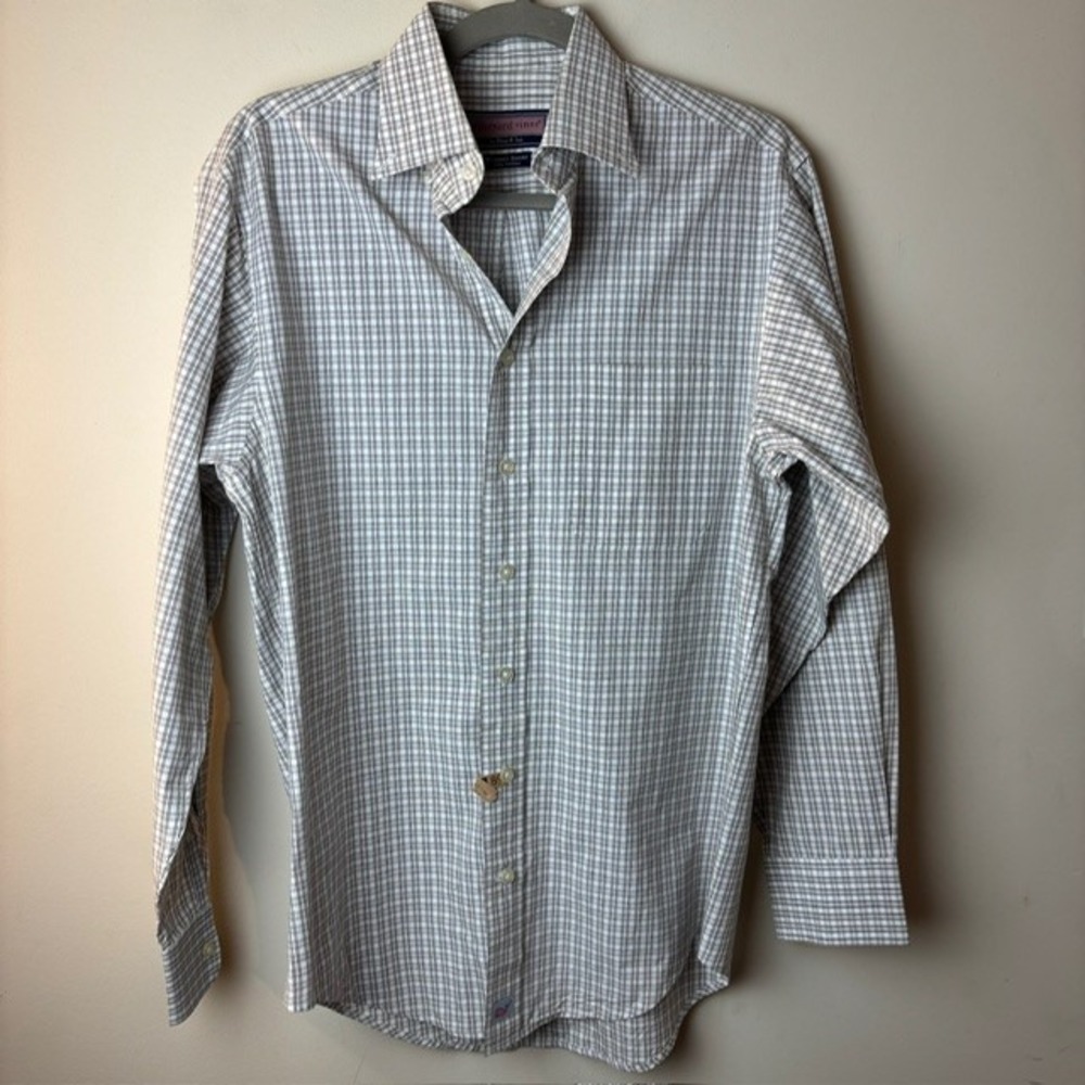 Mens S Vineyard Vines Button Up Murray Shirt White Brown Check Long Sleeve